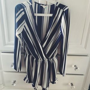 BLUE AND WHITE STRIPPED SHORTS ROMPER